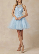 A-Line Sleeveless Lace/Tulle Homecoming Dresses With Appliques Lace-Ballbella