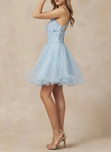A-Line Sleeveless Lace/Tulle Homecoming Dresses With Appliques Lace-Ballbella