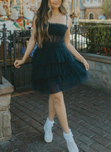 A-Line Sleeveless Short/Mini Tulle Homecoming Dresses-Ballbella
