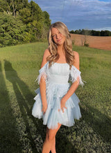 A-Line Sleeveless Short/Mini Tulle Homecoming Dresses-Ballbella
