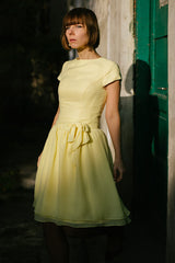 A-line Small Round Collar Knee Length Chiffon Bridesmaid Dress-Ballbella