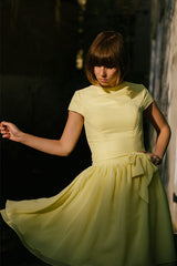 A-line Small Round Collar Knee Length Chiffon Bridesmaid Dress-Ballbella