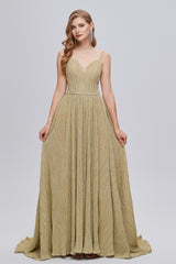 A-line Spaghetti strap Floor-length Sleeveless Open Back Elegant Beautiful Prom Dresses-Ballbella