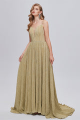 A-line Spaghetti strap Floor-length Sleeveless Open Back Elegant Beautiful Prom Dresses-Ballbella