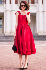 A-line Spaghetti Strap Tea Length Charmuse Homecoming Dress-Ballbella