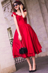 A-line Spaghetti Strap Tea Length Charmuse Homecoming Dress-Ballbella