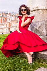 A-line Spaghetti Strap Tea Length Charmuse Homecoming Dress-Ballbella