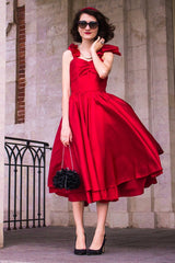 A-line Spaghetti Strap Tea Length Charmuse Homecoming Dress-Ballbella