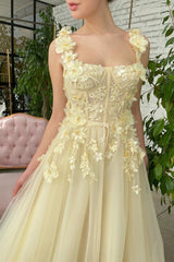 A-line Square Floor-length Sleeveless Open Back Appliques Lace Prom Dress-Ballbella