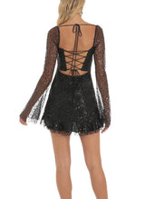 A-Line Square Neckline Long Sleeves Short/Mini Sequined Homecoming Dresses-Ballbella