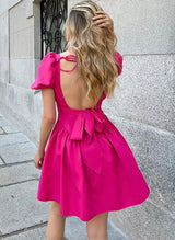 A-Line Square Neckline Short Sleeves Short/Mini Homecoming Dresses-Ballbella