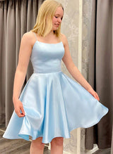 A-line Square Neckline Sleeveless Satin Short/Mini Homecoming Dress-Ballbella