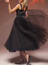 A-Line Square Neckline Sleeveless Satin/Tulle Homecoming Dresses-Ballbella