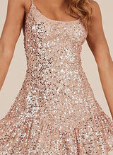 A-Line Square Neckline Sleeveless Sequined Short/Mini Homecoming Dresses With Sequins-Ballbella