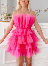 A-Line Square Neckline Sleeveless Short/Mini Tulle Homecoming Dresses-Ballbella