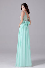 A-Line strap Bateau Ankle-length sleeveless Backless mother's dress-Ballbella