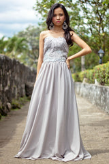 A-line Strapless Floor Length Chiffon Beaded Applique Evening Dress-Ballbella