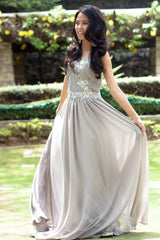 A-line Strapless Floor Length Chiffon Beaded Applique Evening Dress-Ballbella