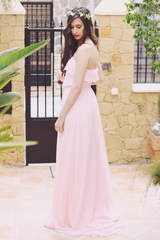 A-line Strapless Floor Length Chiffon Front Slit Prom Dress-Ballbella