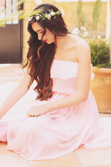 A-line Strapless Floor Length Chiffon Front Slit Prom Dress-Ballbella