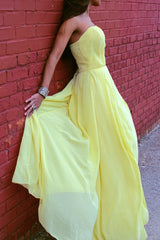 A-line Strapless Floor Length Chiffon Sleeveless Glam Prom Dress-Ballbella