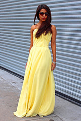 A-line Strapless Floor Length Chiffon Sleeveless Glam Prom Dress-Ballbella