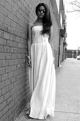 A-line Strapless Floor Length Chiffon Sleeveless Glam Prom Dress-Ballbella