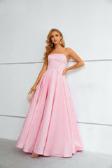 A-line Strapless Floor-length Sleeveless Open Back Modest Prom Dress-Ballbella