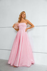 A-line Strapless Floor-length Sleeveless Open Back Modest Prom Dress-Ballbella