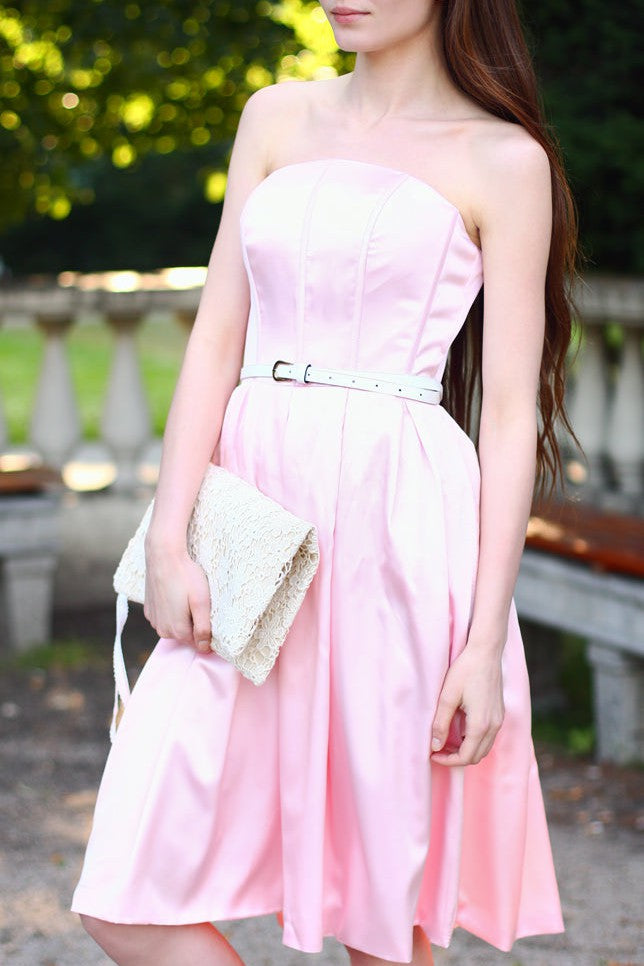 A-line Strapless Knee Length Chiffon Belt Bridesmaid Dress Ballbella A-line Strapless Knee Length Chiffon Belt Bridesmaid Dress Ballbella