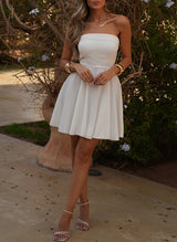 A-Line Strapless Sleeveless Short/Mini Silk Like Satin Homecoming Dresses-Ballbella