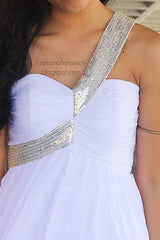 A-line Sweetheart Diagonal Strap Floor Length Chiffon Paillette Prom Dress-Ballbella