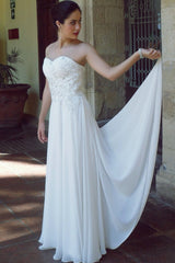 A-line Sweetheart Floor Length Chiffon Beaded Wedding Dress-Ballbella