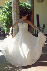A-line Sweetheart Floor Length Chiffon Beaded Wedding Dress-Ballbella