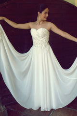 A-line Sweetheart Floor Length Chiffon Beaded Wedding Dress-Ballbella