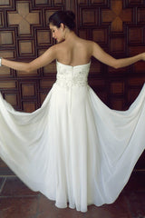 A-line Sweetheart Floor Length Chiffon Beaded Wedding Dress-Ballbella
