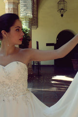 A-line Sweetheart Floor Length Chiffon Beaded Wedding Dress-Ballbella