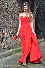 A-line Sweetheart Floor Length Chiffon Front Slit Prom Dress-Ballbella