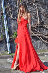 A-line Sweetheart Floor Length Chiffon Front Slit Prom Dress-Ballbella