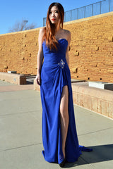 A-line Sweetheart Floor Length Chiffon Front Slit Rhinestone Prom Dress-Ballbella