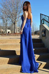 A-line Sweetheart Floor Length Chiffon Front Slit Rhinestone Prom Dress-Ballbella