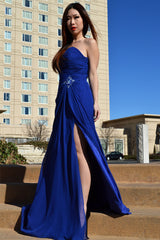 A-line Sweetheart Floor Length Chiffon Front Slit Rhinestone Prom Dress-Ballbella