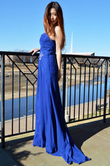 A-line Sweetheart Floor Length Chiffon Front Slit Rhinestone Prom Dress-Ballbella