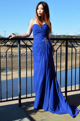 A-line Sweetheart Floor Length Chiffon Front Slit Rhinestone Prom Dress-Ballbella