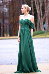 A-line Sweetheart Floor Length Chiffon Lace Backless Prom Dress-Ballbella