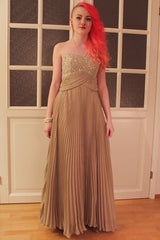 A-line Sweetheart Floor Length Chiffon Rhinestone Backless Prom Dress-Ballbella