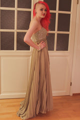 A-line Sweetheart Floor Length Chiffon Rhinestone Backless Prom Dress-Ballbella