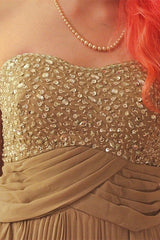 A-line Sweetheart Floor Length Chiffon Rhinestone Backless Prom Dress-Ballbella