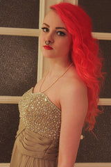 A-line Sweetheart Floor Length Chiffon Rhinestone Backless Prom Dress-Ballbella