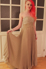 A-line Sweetheart Floor Length Chiffon Rhinestone Backless Prom Dress-Ballbella